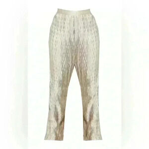 Plus Oatmeal  Plisse Wide Leg Pants